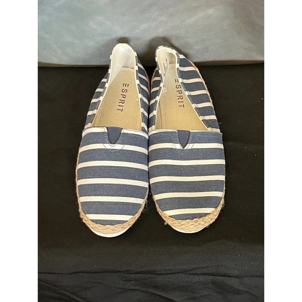 Esprit Women's Striped Canvas Espadrille Flats Shoes Navy White Size 9‎